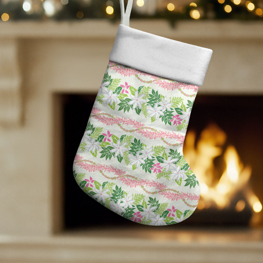 Monstera Tiare Plumeria Lei Pattern Christmas Stocking Green Version LT01 Set of 2 Green - Polynesian Pride
