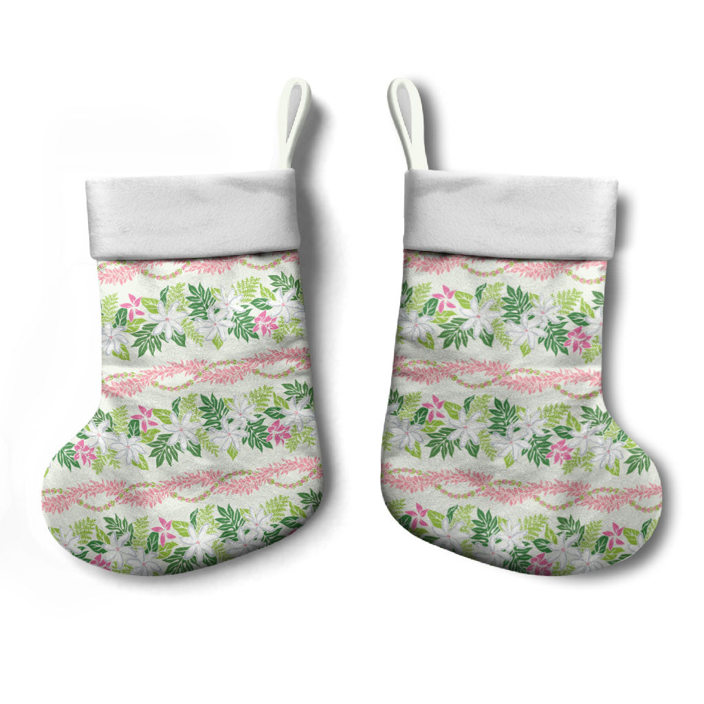 Monstera Tiare Plumeria Lei Pattern Christmas Stocking Green Version LT01 - Polynesian Pride