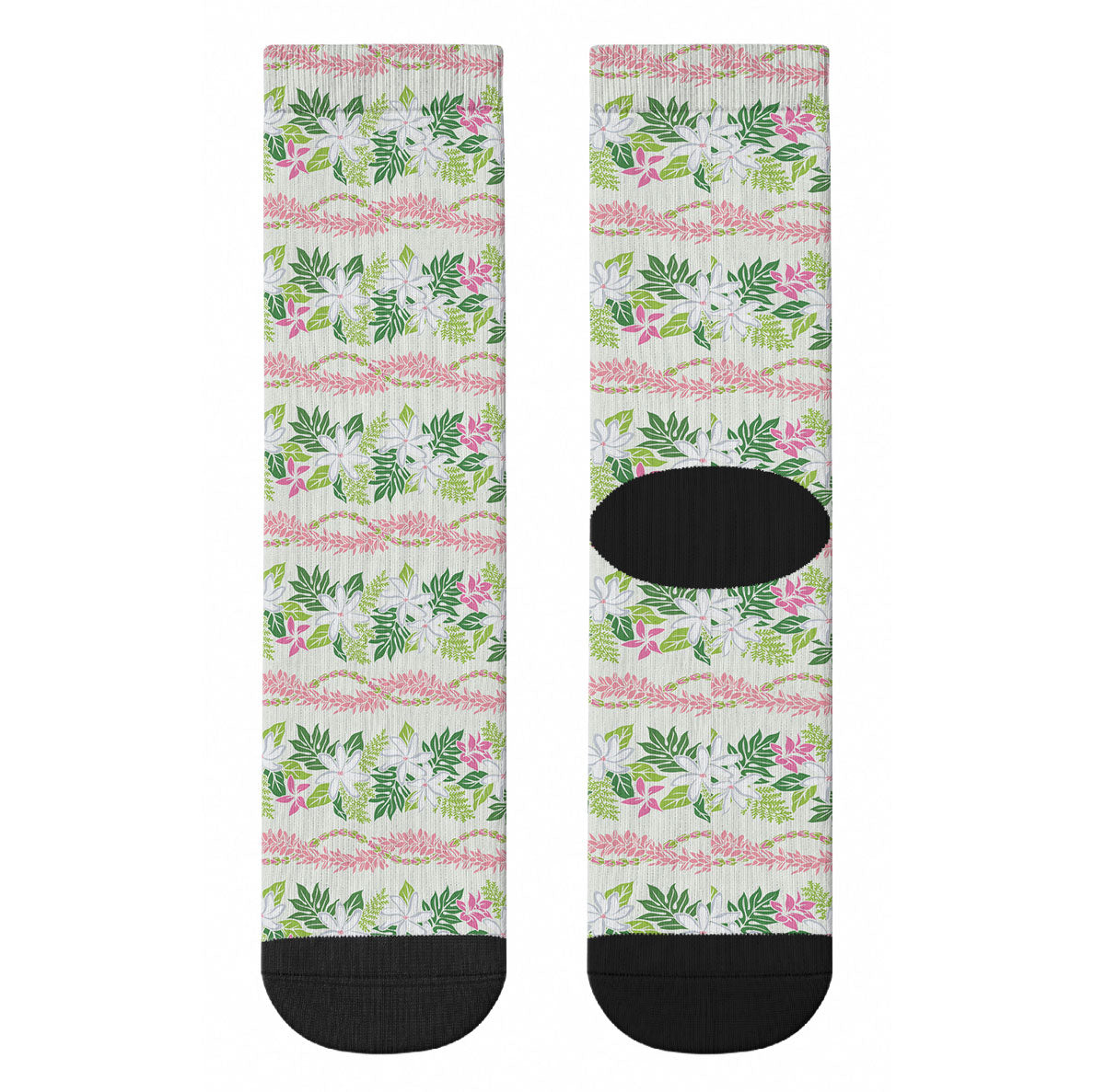 Monstera Tiare Plumeria Lei Pattern Crew Socks Green Version