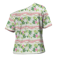 Monstera Tiare Plumeria Lei Pattern Cross Shoulder Shirt Green Version LT01 - Polynesian Pride