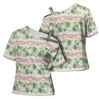 Monstera Tiare Plumeria Lei Pattern Cross Shoulder Shirt Green Version LT01 - Polynesian Pride