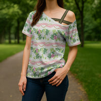Monstera Tiare Plumeria Lei Pattern Cross Shoulder Shirt Green Version LT01 - Polynesian Pride