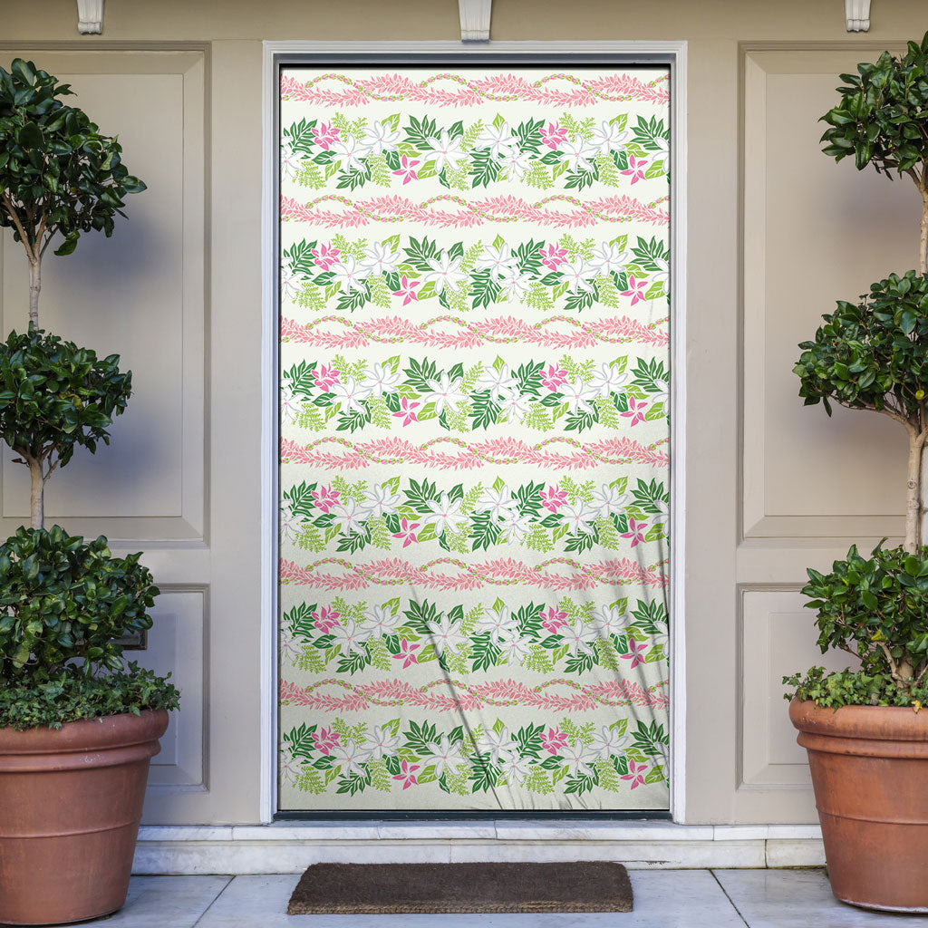 Monstera Tiare Plumeria Lei Pattern Door Cover Green Version