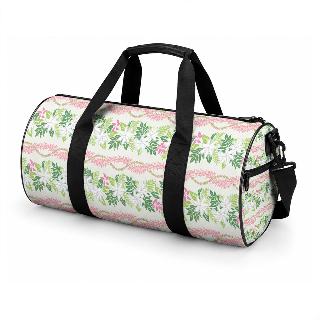 Monstera Tiare Plumeria Lei Pattern Duffle Bag Green Version