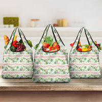 Monstera Tiare Plumeria Lei Pattern Grocery Bag Green Version LT01 3-pack One Size Green - Polynesian Pride