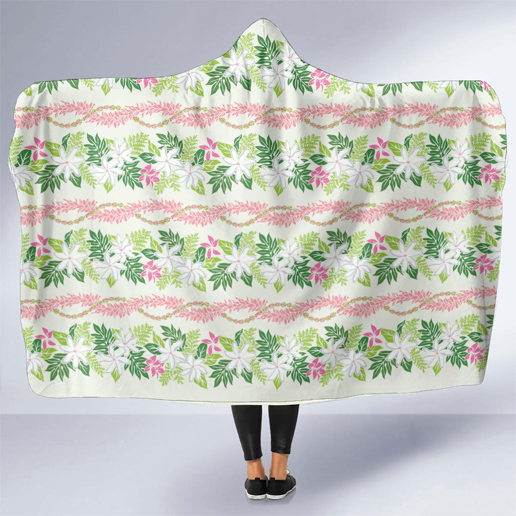 Monstera Tiare Plumeria Lei Pattern Hooded Blanket Green Version