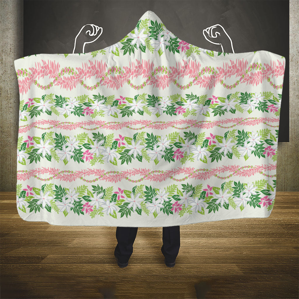 Monstera Tiare Plumeria Lei Pattern Hooded Blanket Green Version