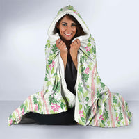Monstera Tiare Plumeria Lei Pattern Hooded Blanket Green Version