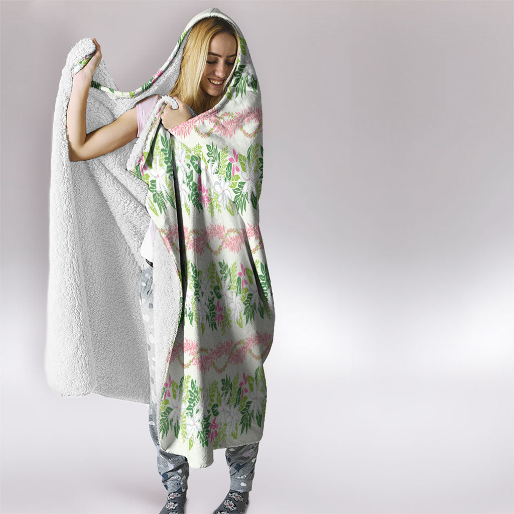 Monstera Tiare Plumeria Lei Pattern Hooded Blanket Green Version