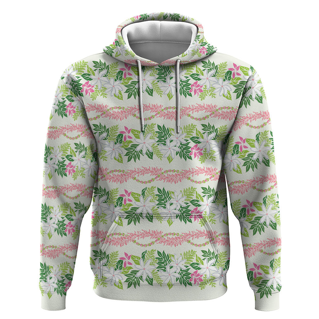 Monstera Tiare Plumeria Lei Pattern Hoodie Green Version