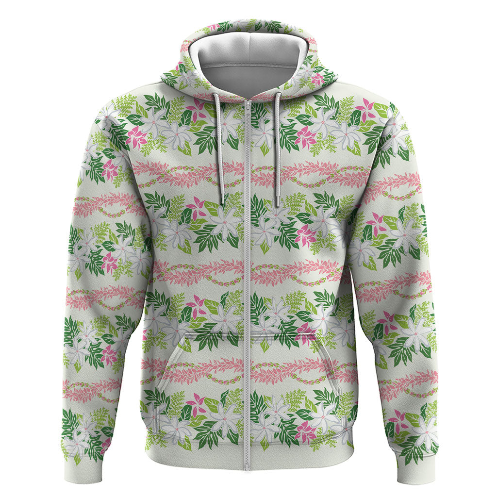 Monstera Tiare Plumeria Lei Pattern Hoodie Green Version