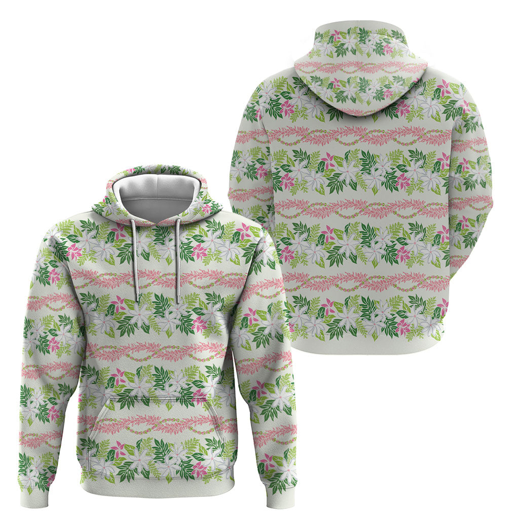 Monstera Tiare Plumeria Lei Pattern Hoodie Green Version