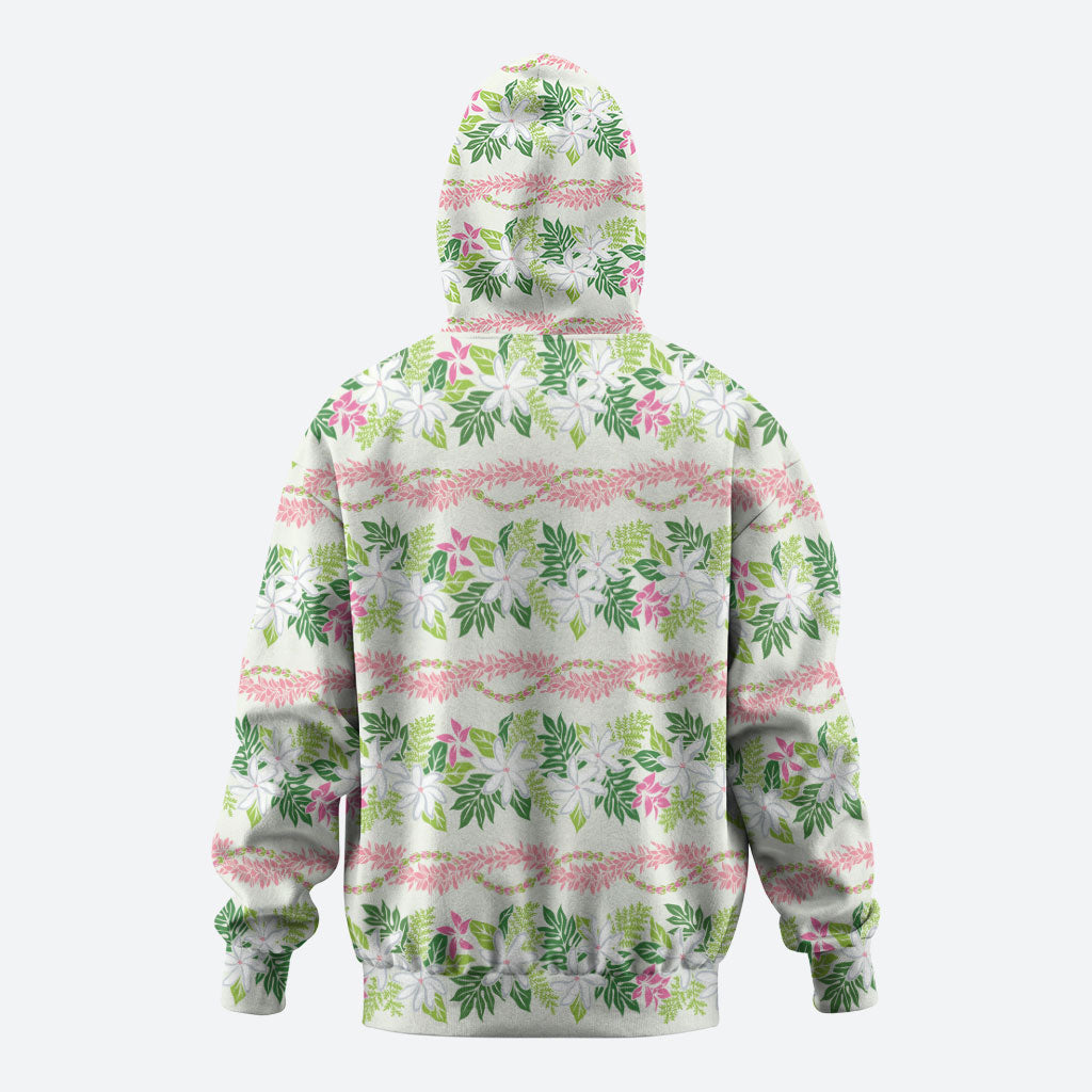 Monstera Tiare Plumeria Lei Pattern Hoodie Green Version