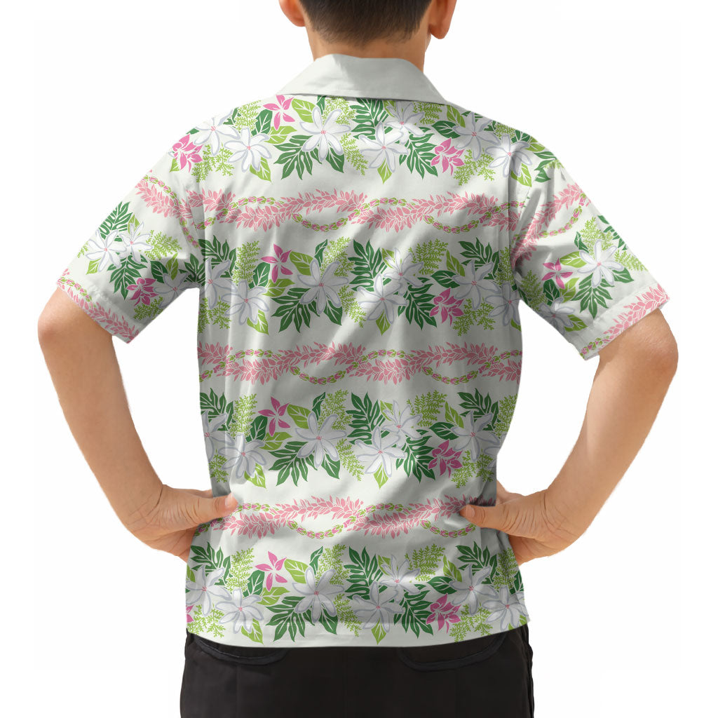 Monstera Tiare Plumeria Lei Pattern Kid Hawaiian Shirt Green Version LT01 - Polynesian Pride