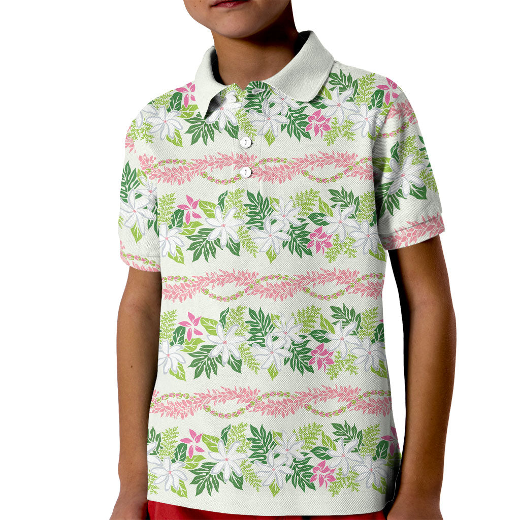 Monstera Tiare Plumeria Lei Pattern Kid Polo Shirt Green Version LT01 Kid Green - Polynesian Pride