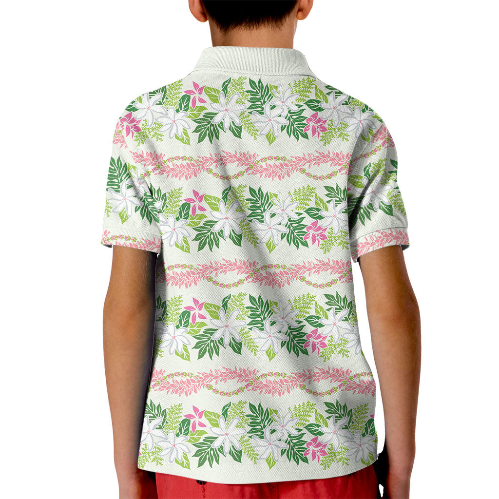 Monstera Tiare Plumeria Lei Pattern Kid Polo Shirt Green Version LT01 - Polynesian Pride