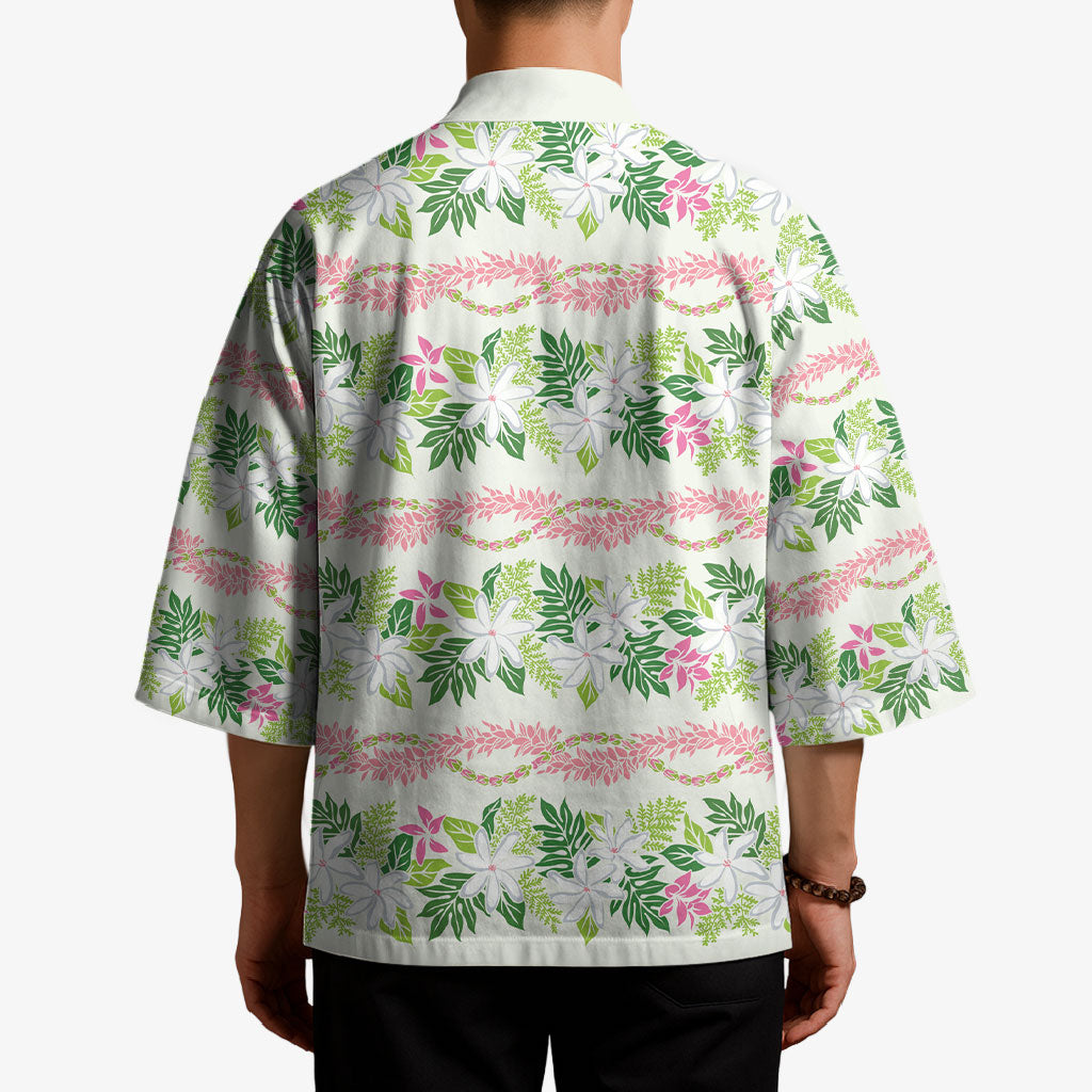 Monstera Tiare Plumeria Lei Pattern Kimono Green Version LT01 - Polynesian Pride