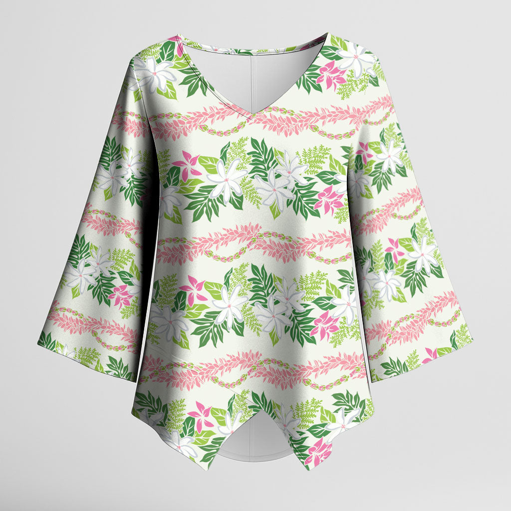 Monstera Tiare Plumeria Lei Pattern Kimono Sleeve Blouse Green Version LT01 Female Green - Polynesian Pride
