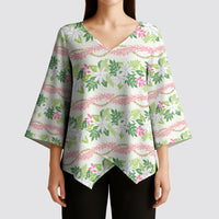 Monstera Tiare Plumeria Lei Pattern Kimono Sleeve Blouse Green Version LT01 - Polynesian Pride