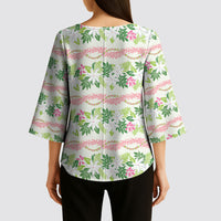 Monstera Tiare Plumeria Lei Pattern Kimono Sleeve Blouse Green Version LT01 - Polynesian Pride