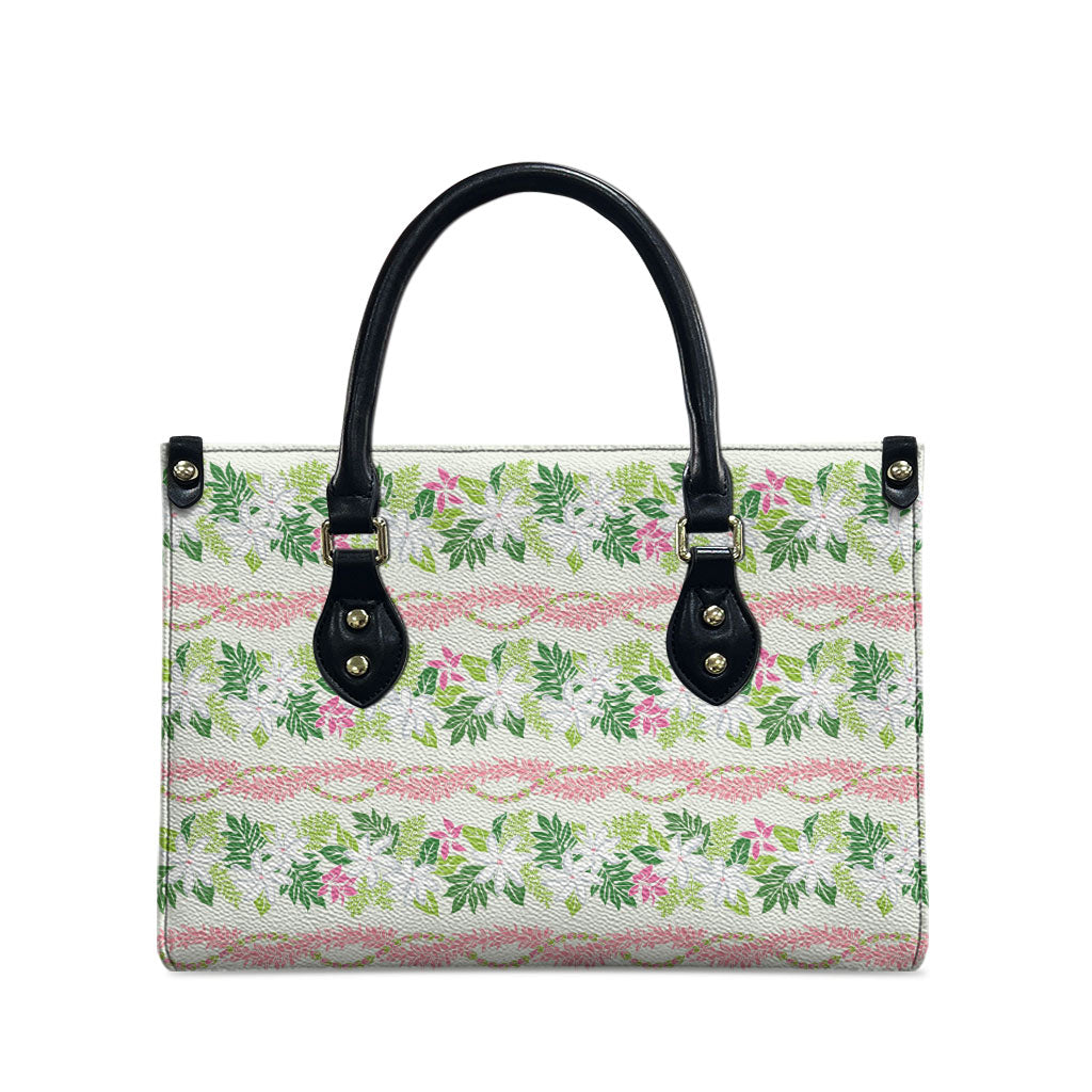 Monstera Tiare Plumeria Lei Pattern Leather Bag Green Version LT01 - Polynesian Pride