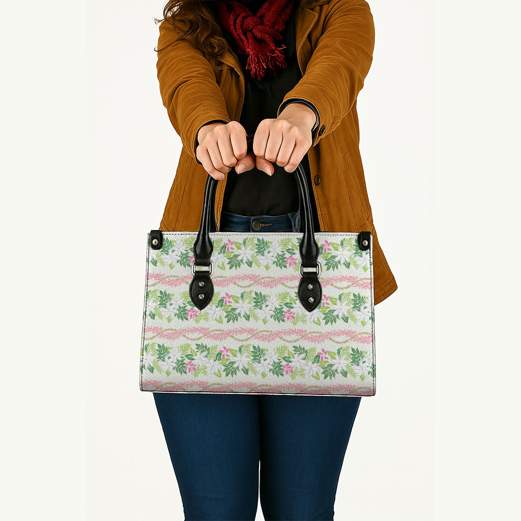 Monstera Tiare Plumeria Lei Pattern Leather Bag Green Version LT01 - Polynesian Pride