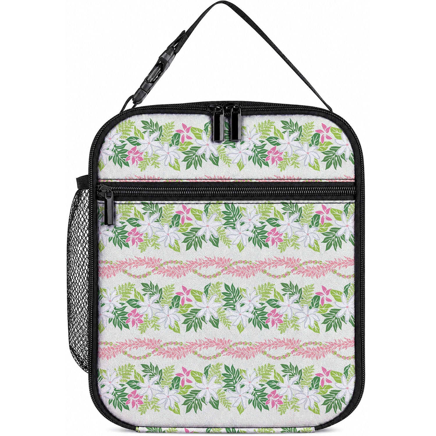 Monstera Tiare Plumeria Lei Pattern Lunch Bag Green Version LT01 10.2 × 8.3 × 4.3 inch Green - Polynesian Pride