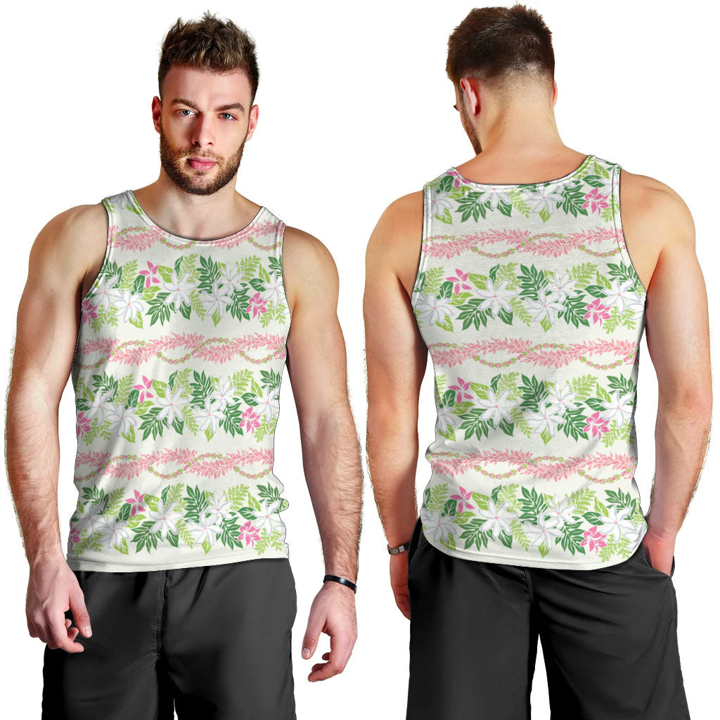Monstera Tiare Plumeria Lei Pattern Men Tank Top Green Version
