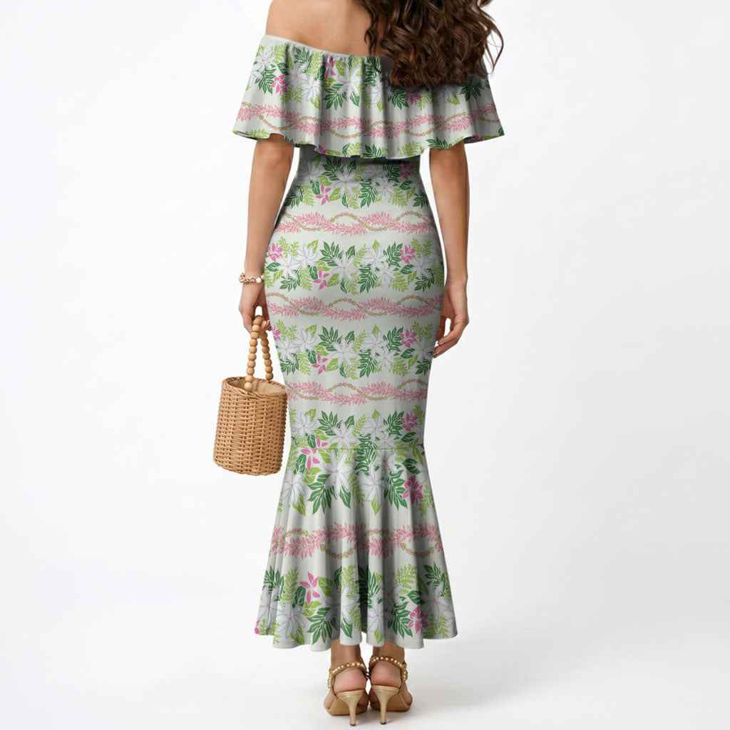 Monstera Tiare Plumeria Lei Pattern Mermaid Dress Green Version LT01 - Polynesian Pride