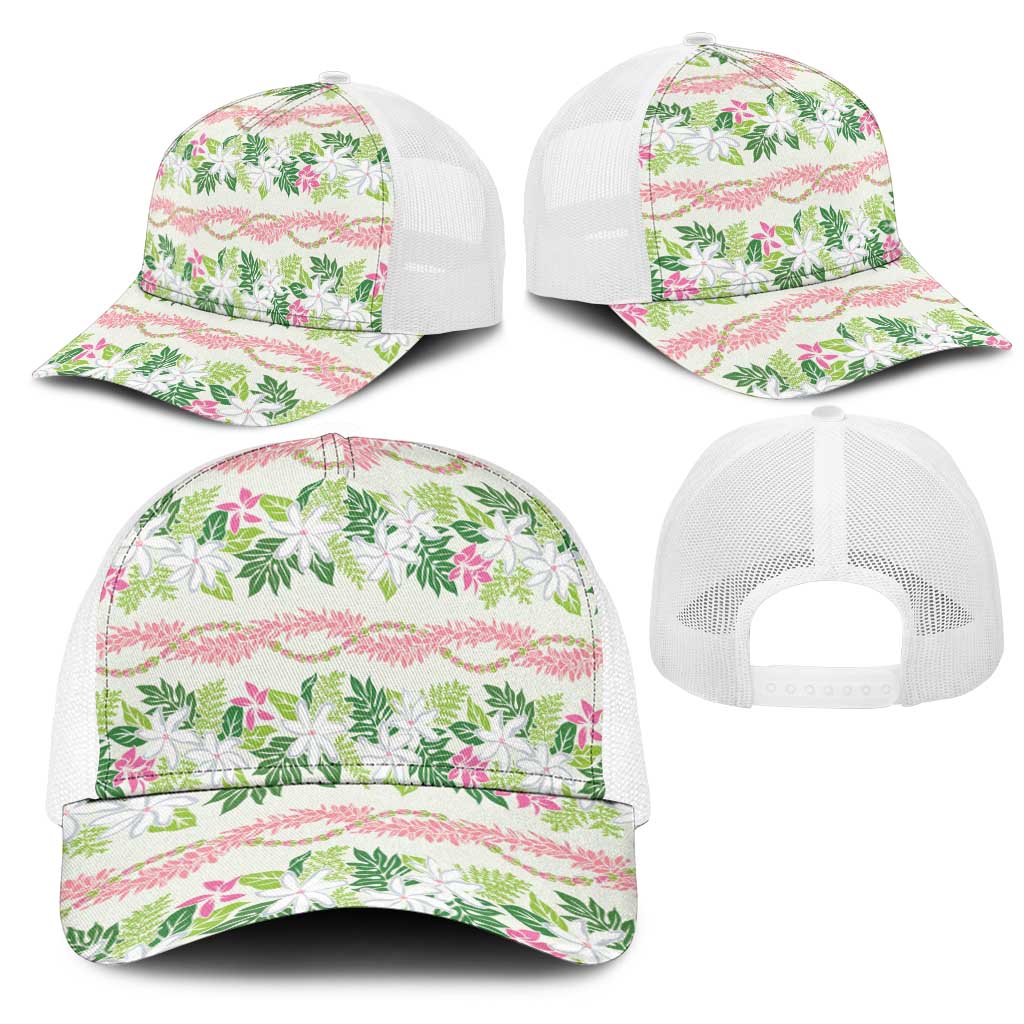 Monstera Tiare Plumeria Lei Pattern Mesh Trucker Cap Green Version LT01 - Polynesian Pride