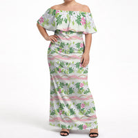 Monstera Tiare Plumeria Lei Pattern Off Shoulder Maxi Dress Green Version