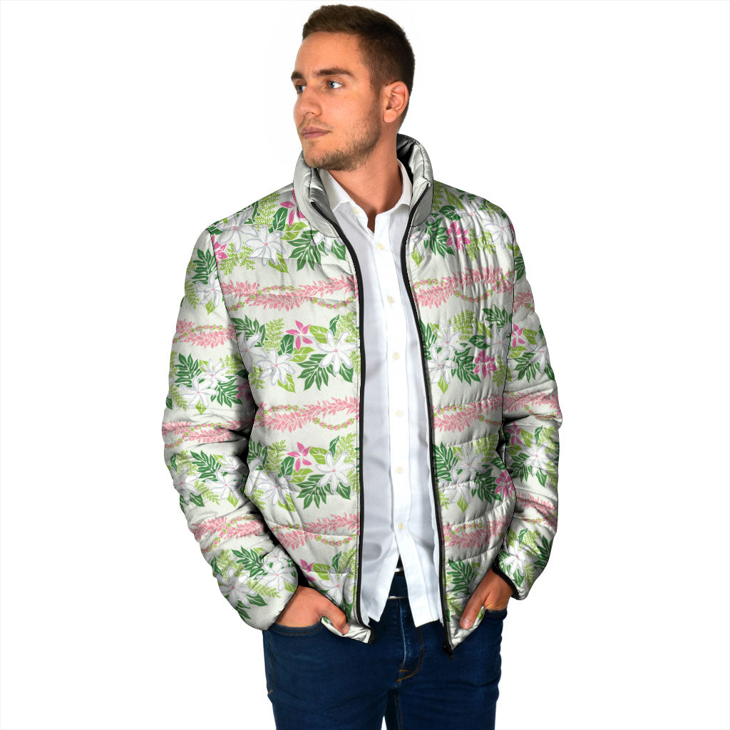 Monstera Tiare Plumeria Lei Pattern Padded Jacket Green Version LT01 - Polynesian Pride