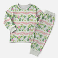 Monstera Tiare Plumeria Lei Pattern Christmas Pajama Set Green Version LT01 Men Green - Polynesian Pride