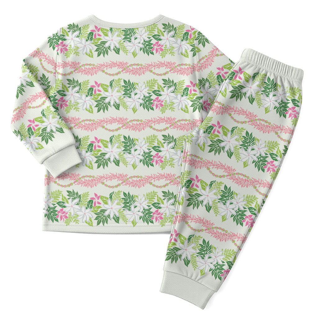 Monstera Tiare Plumeria Lei Pattern Christmas Pajama Set Green Version LT01 - Polynesian Pride