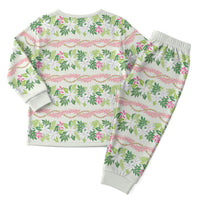 Monstera Tiare Plumeria Lei Pattern Christmas Pajama Set Green Version LT01 - Polynesian Pride