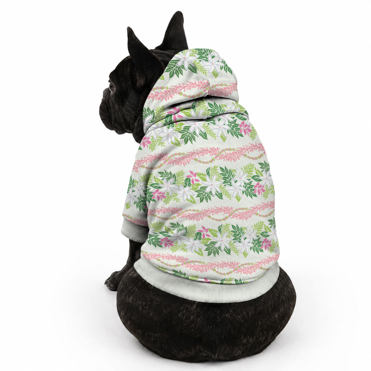 Monstera Tiare Plumeria Lei Pattern Pet Hoodie Green Version