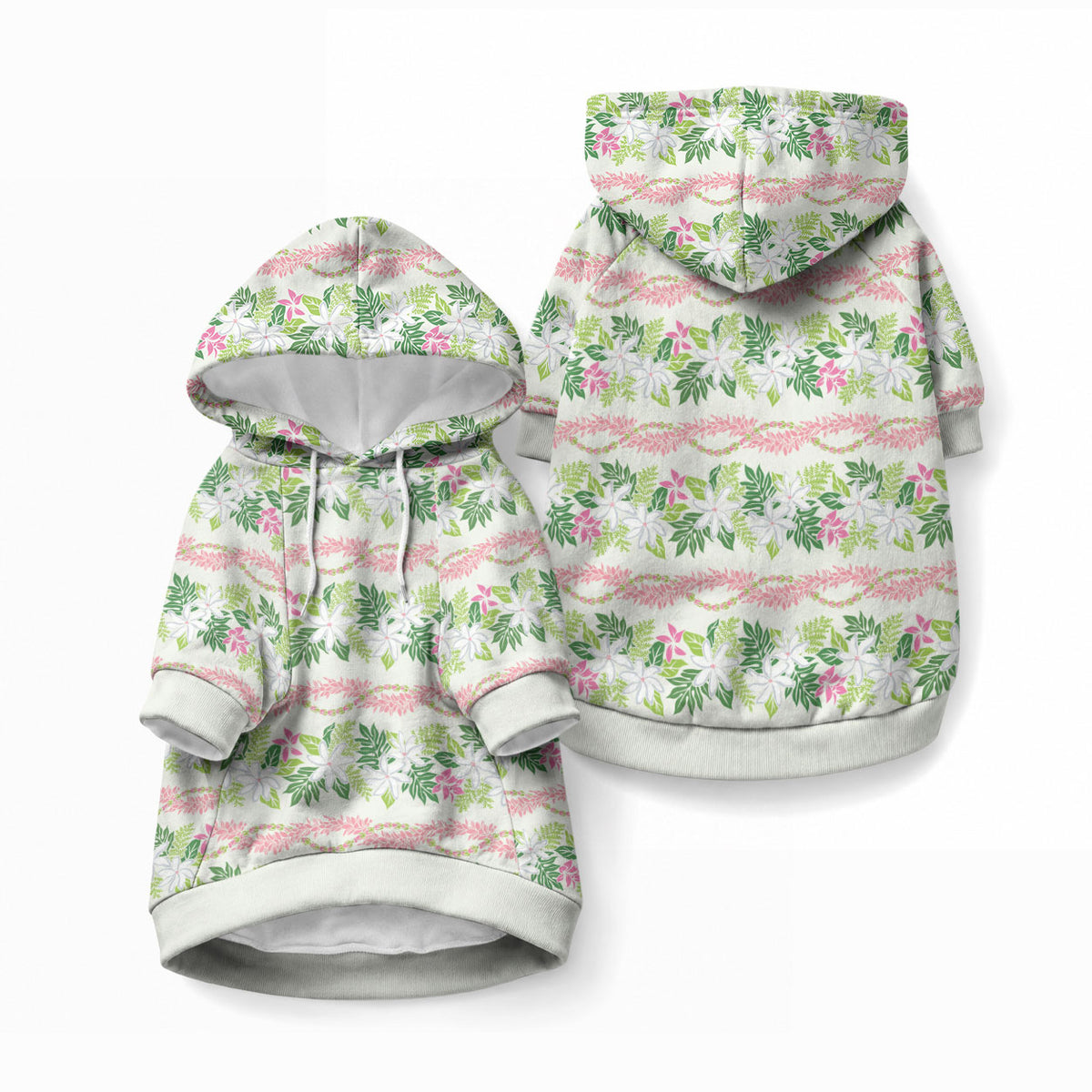 Monstera Tiare Plumeria Lei Pattern Pet Hoodie Green Version