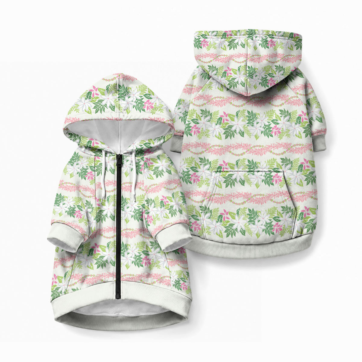 Monstera Tiare Plumeria Lei Pattern Pet Hoodie Green Version