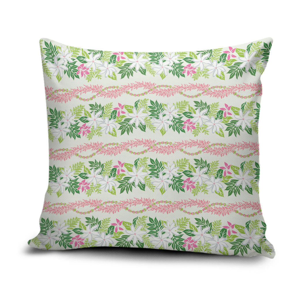 Monstera Tiare Plumeria Lei Pattern Pillow Cover Green Version