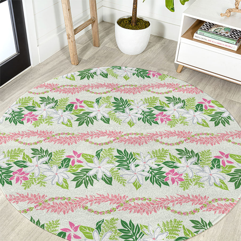 Monstera Tiare Plumeria Lei Pattern Round Carpet Green Version LT01 Green - Polynesian Pride