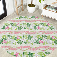 Monstera Tiare Plumeria Lei Pattern Round Carpet Green Version LT01 Green - Polynesian Pride