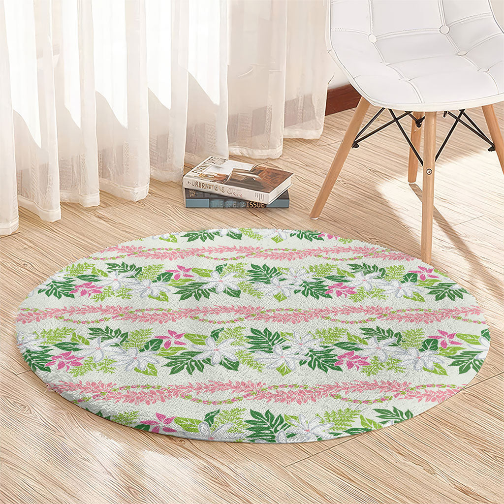 Monstera Tiare Plumeria Lei Pattern Round Carpet Green Version LT01 - Polynesian Pride