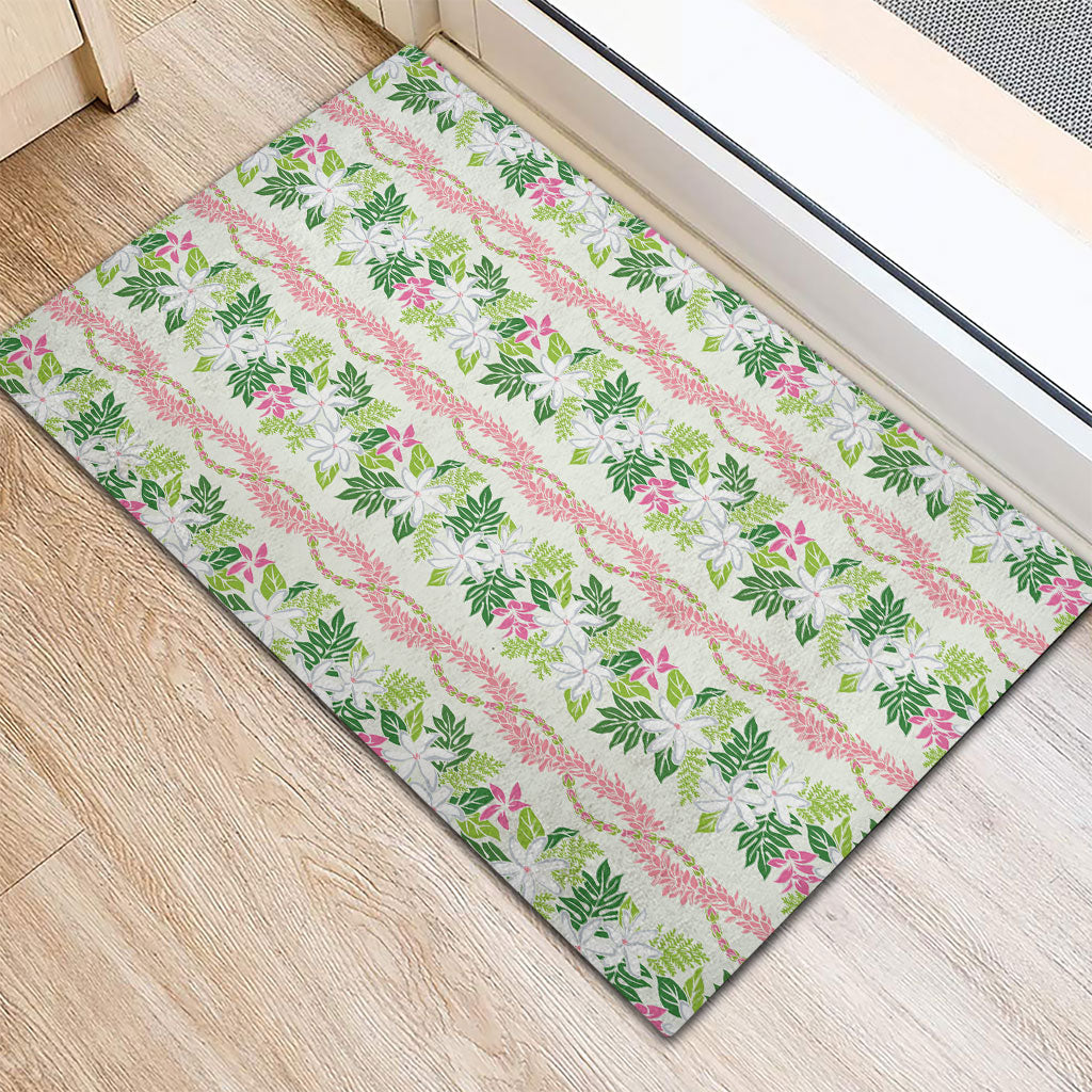 Monstera Tiare Plumeria Lei Pattern Rubber Doormat Green Version LT01 - Polynesian Pride