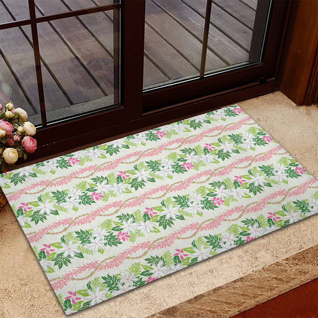 Monstera Tiare Plumeria Lei Pattern Rubber Doormat Green Version LT01 - Polynesian Pride