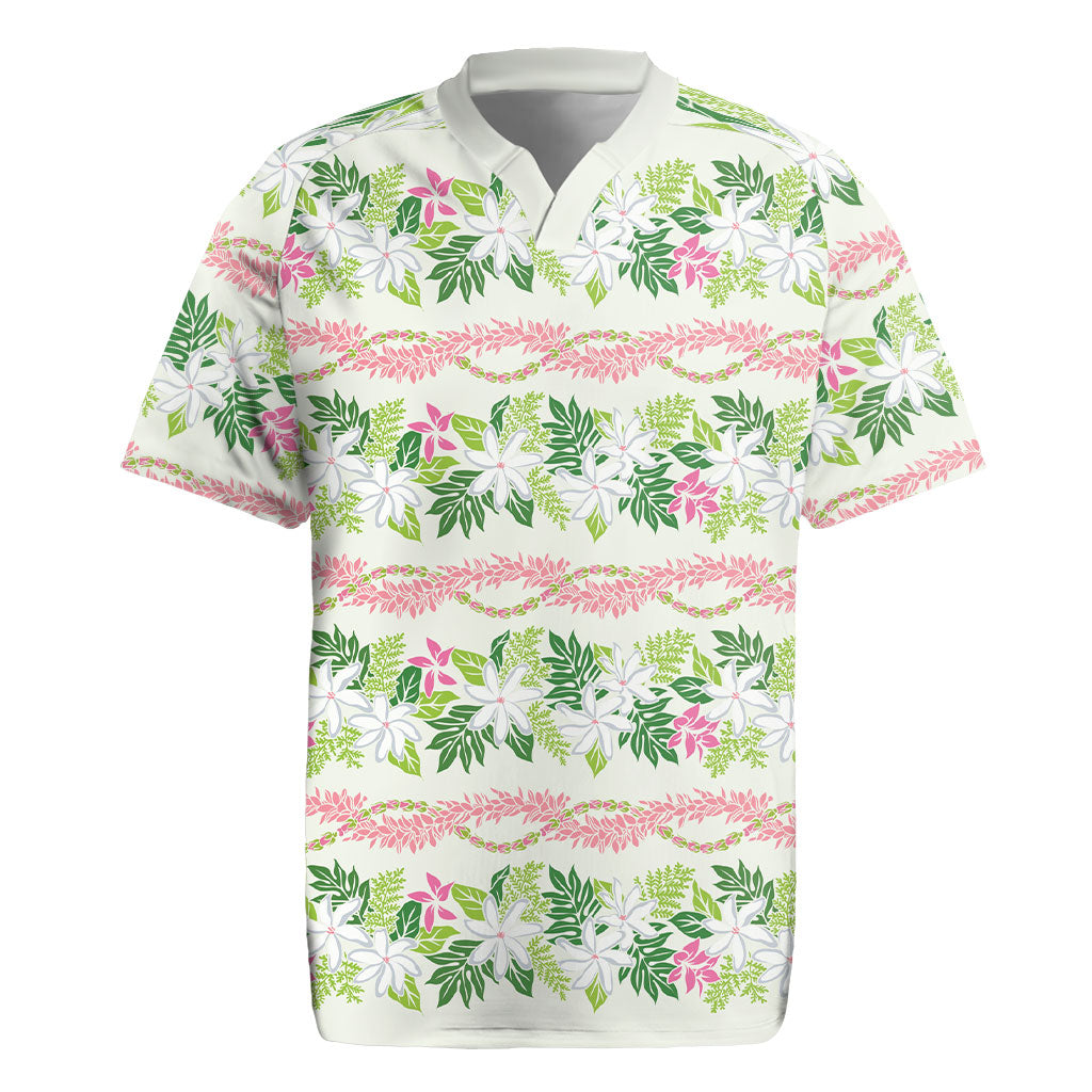 Monstera Tiare Plumeria Lei Pattern Rugby Jersey Green Version