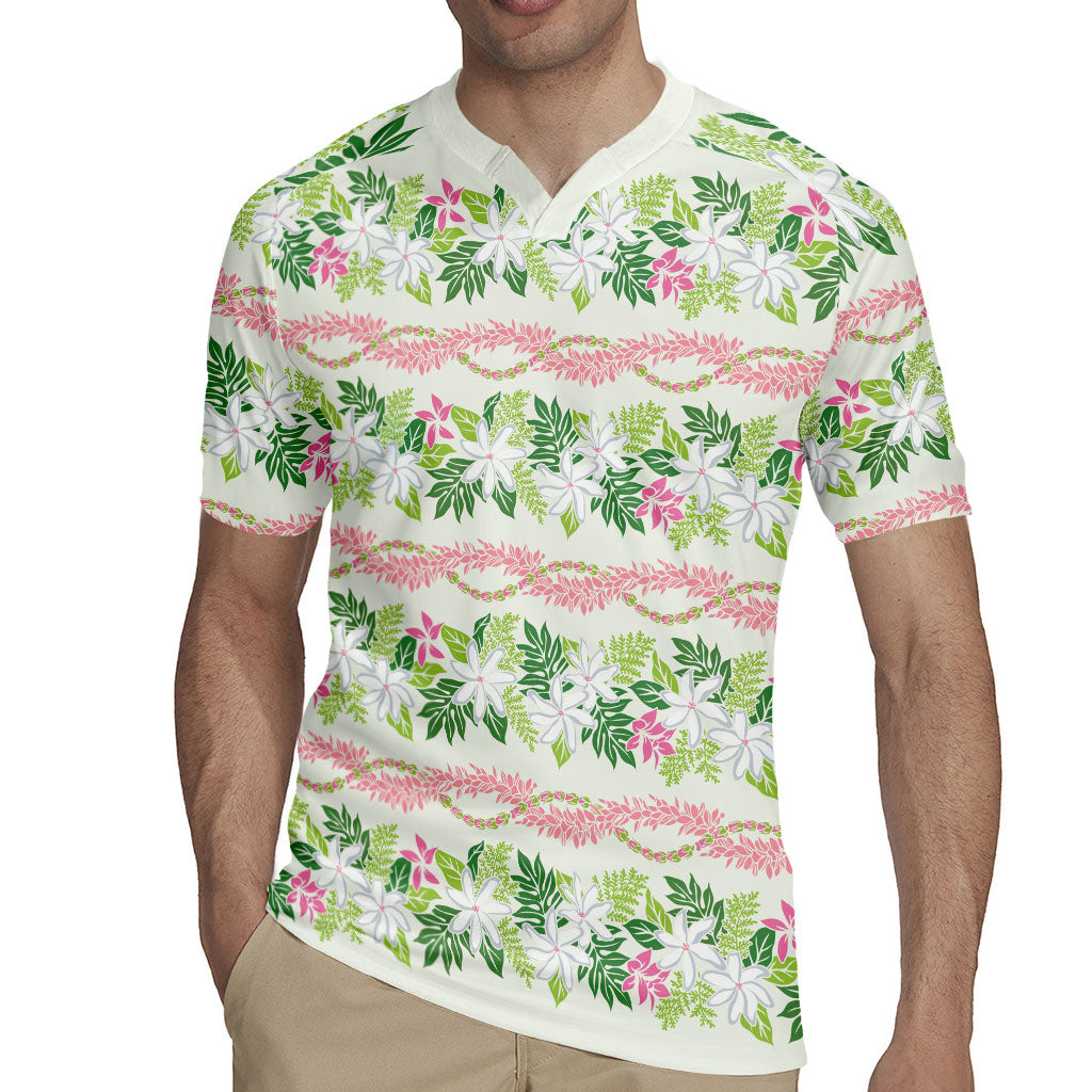 Monstera Tiare Plumeria Lei Pattern Rugby Jersey Green Version