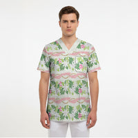 Monstera Tiare Plumeria Lei Pattern Scrub Top Green Version LT01 - Polynesian Pride