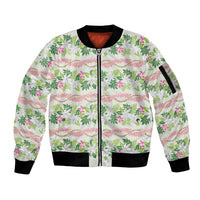 Monstera Tiare Plumeria Lei Pattern Sleeve Zip Bomber Jacket Green Version LT01 Unisex Green - Polynesian Pride