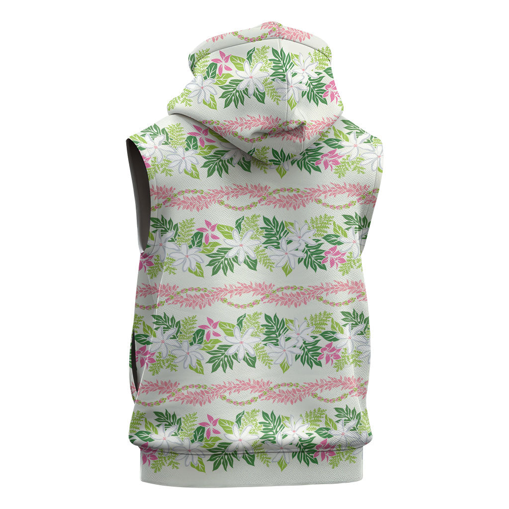 Monstera Tiare Plumeria Lei Pattern Sleeveless Hoodie Green Version LT01 - Polynesian Pride