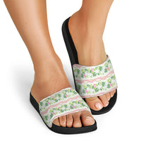 Monstera Tiare Plumeria Lei Pattern Slide Sandals Green Version LT01 - Polynesian Pride